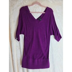 Y2K White House Black Market Purple V Neck Button Sleeve Sweater Top Size S